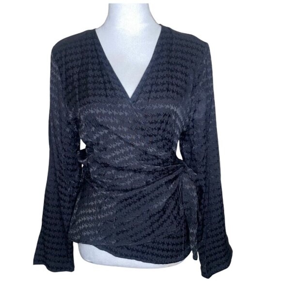 Nine West Women's Black Silky Fabric Sleeve-Slit Wrap Blouse Top Plus Size XL - Picture 1 of 9